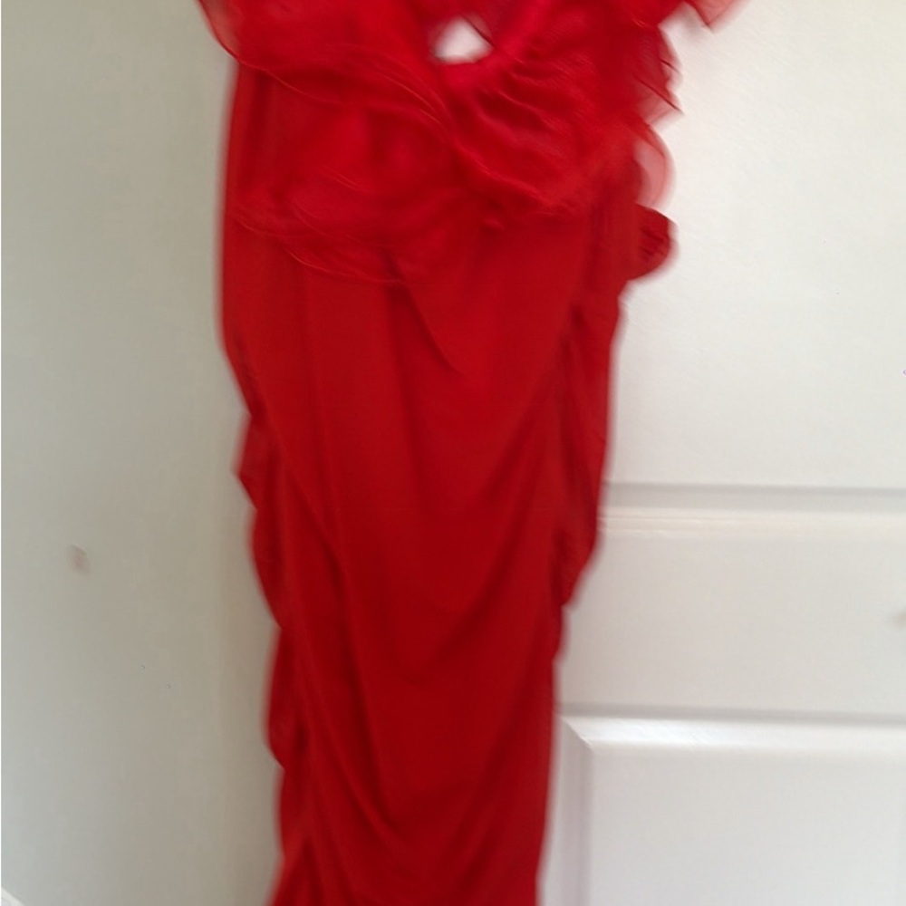 ASOS Curve Red Ruffle Side-Drape Prom Dress
